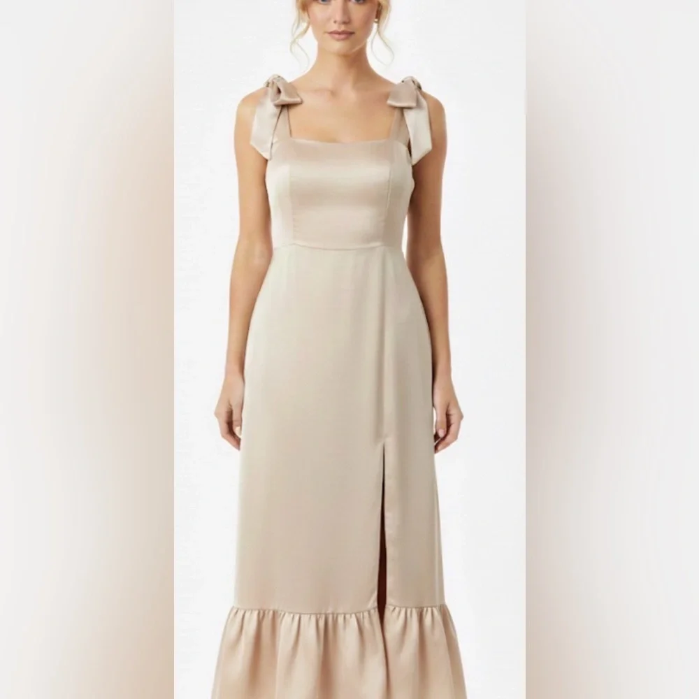 Show‎ Me Your Mumu Claire Champagne Luxe Satin Midi Dress Polyester Med